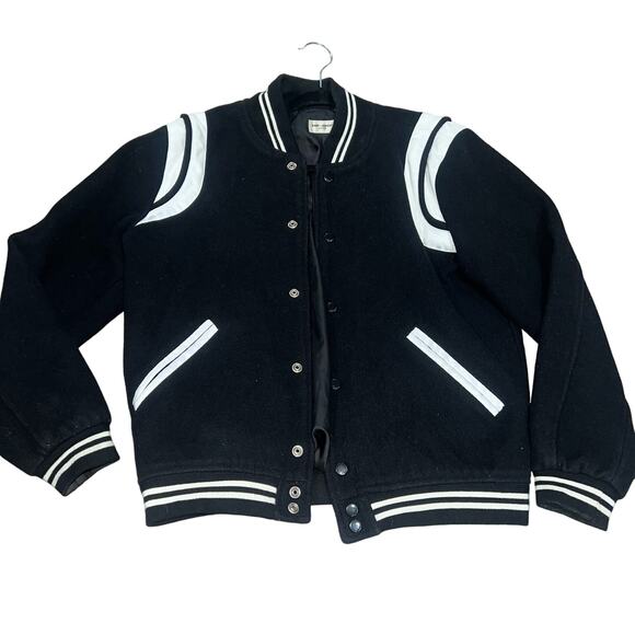 Saint Laurent Teddy Varsity Wool Black and White Jacket Size 44 - Picture 2 of 7